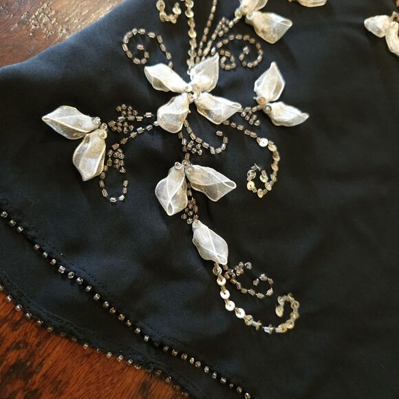 Vintage Kaufmann’s Silk Beaded Black Top Ribbon Beaded Formal Evening Shell Sz 8 - Picture 2 of 10